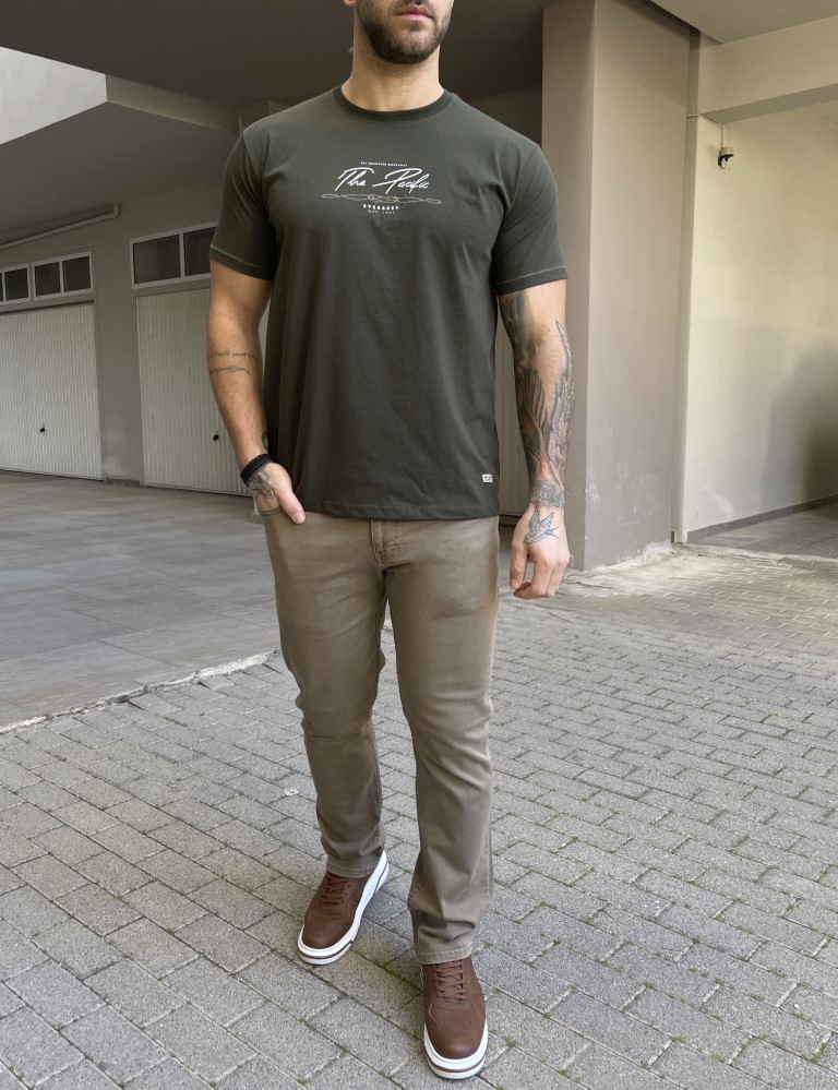 Everbest ανδρική χακί κοντομάνικη μπλούζα με τύπωμα 252803X φωτογραφία